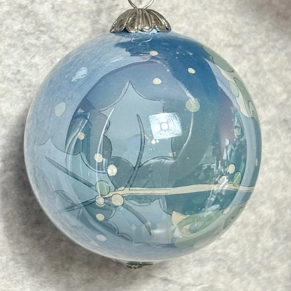 Pier One Peace Dove Ornament W/Box 2009 LI BIEN Blue Reverse Hand Painted Glass